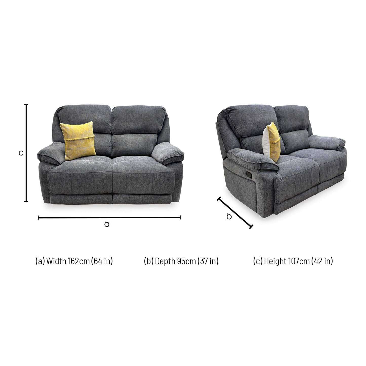 Technical drawing of the Costa 2-seater sofa with width, depth, and height specifications.