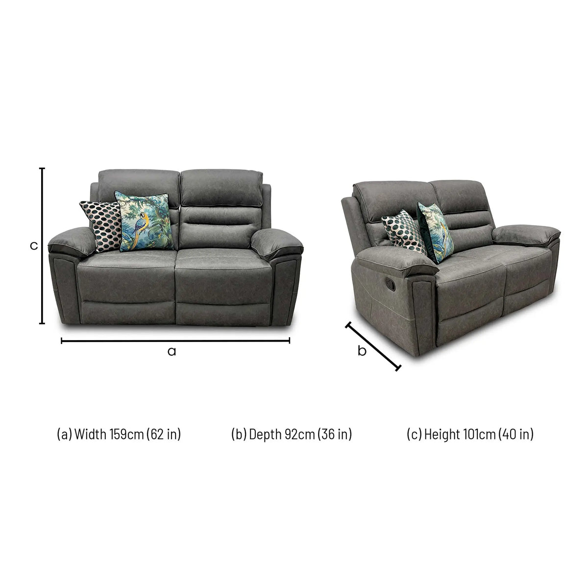 Technical Dimension of Thornbrook 'Azzurri' 2-seater manual recliner sofa