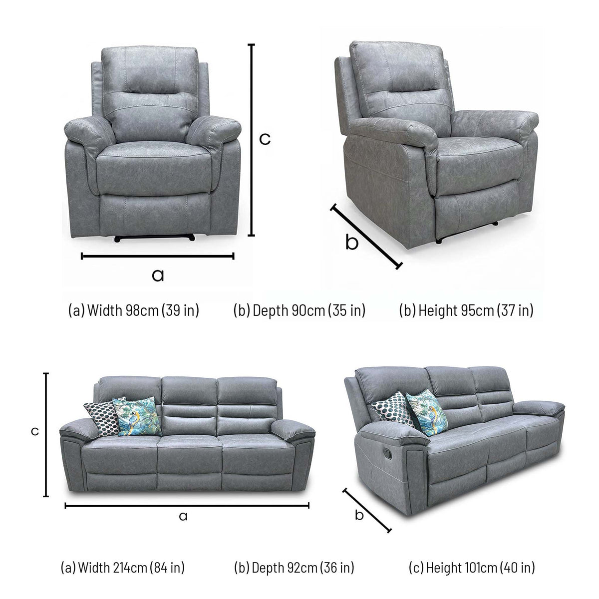 Azzurri dimensions: armchair width 98cm, depth 90cm, height 95cm; 3 seater sofa width 214cm, depth 92cm, height 101cm