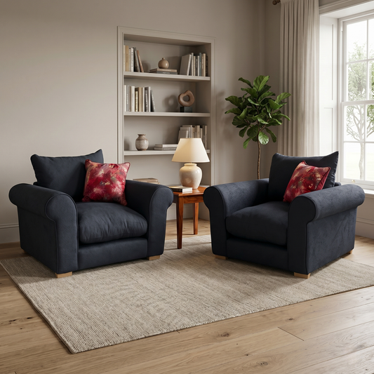 ‘Hugh' Navy Calix Boucle Armchairs - Set of 2