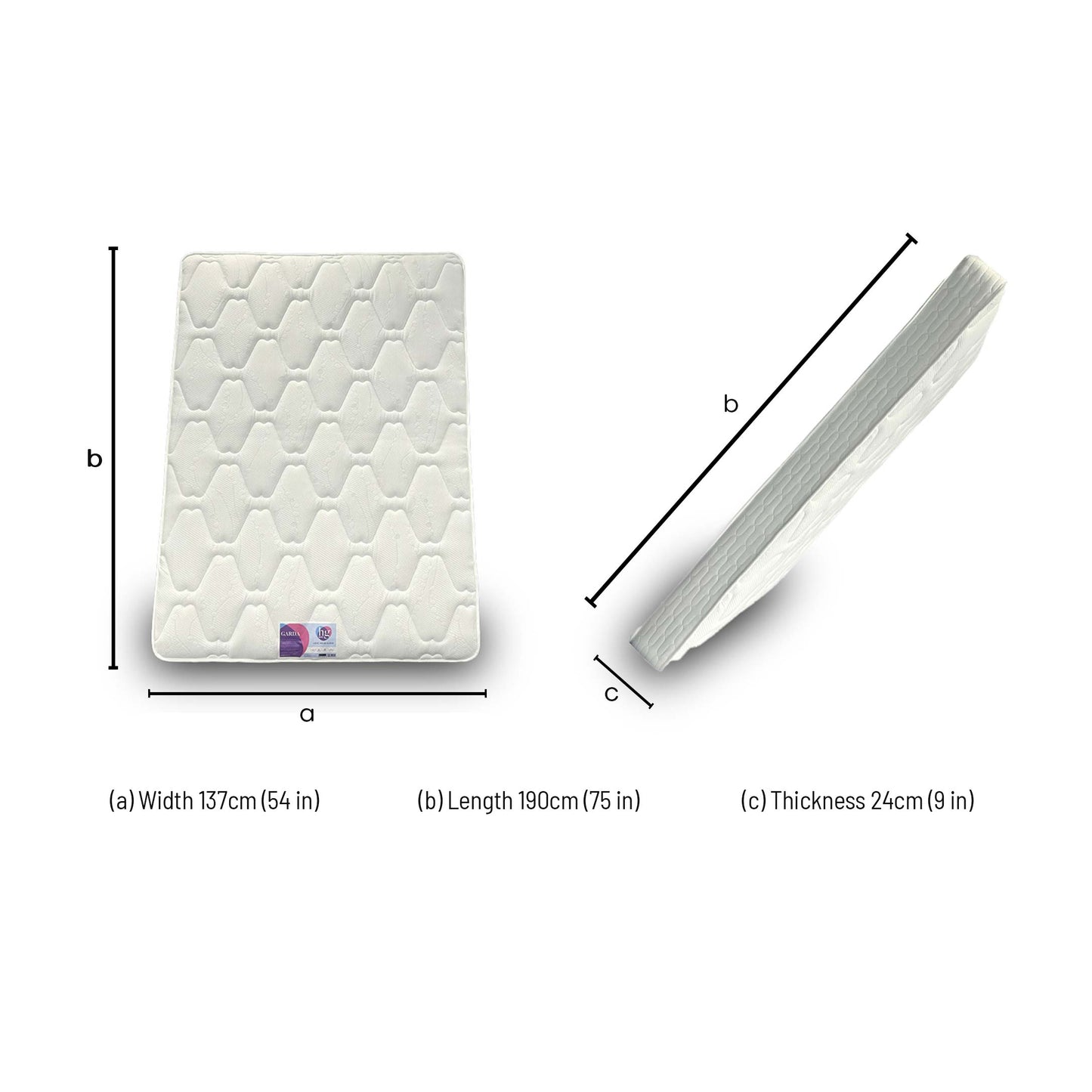 Technical Dimension image of the Highgrove ‘Garda’ Medium-Firm Fully Pocket Sprung Mattress (Double) measures