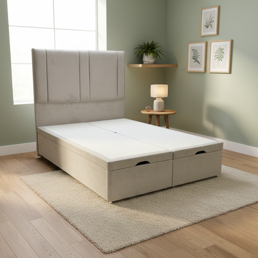 ‘Pegasus’ Milan Stone Floor Standing Headboard + Double Ottoman End Lift Base - Double