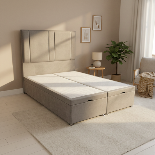 ‘Pegasus’ Milan Nickel Floor Standing Headboard + Double Ottoman End Lift Base - Double