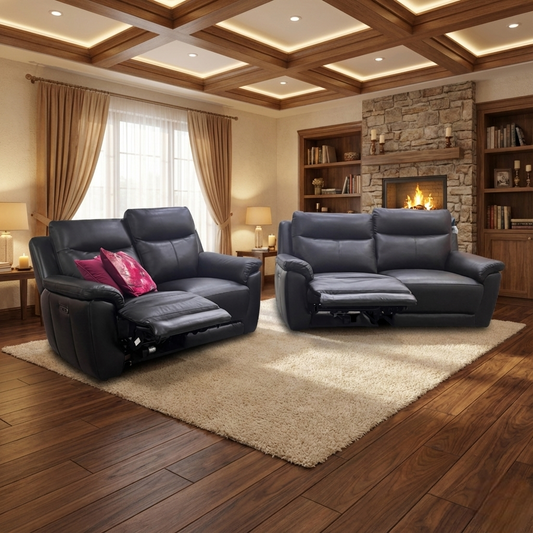 ‘Bobby’ Leather Cat-35/02 Black 3 + 2 Power Recliner Sofa Set