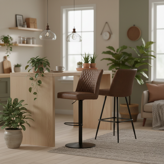 ‘Earth’ Tan Faux Leather Swivel Bar Stool