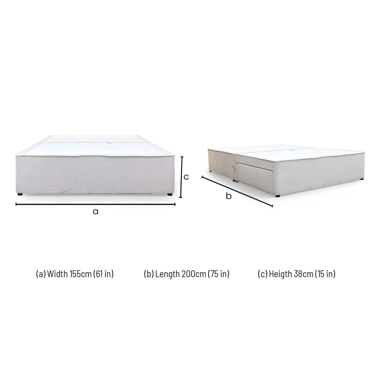 Dimensions for the Sleepeezee Queens Denim Divan Base
