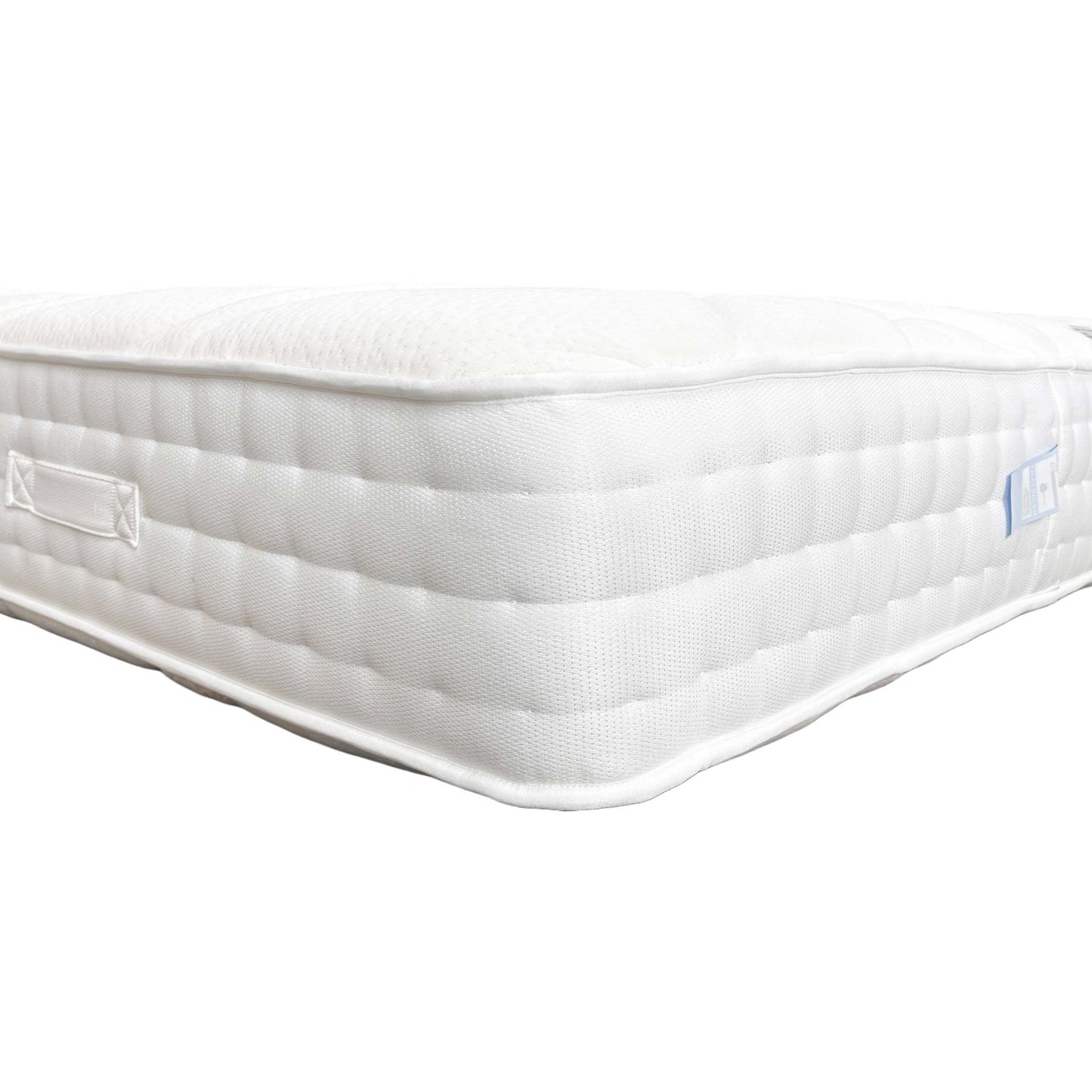 Close-up of the strong side stitching and corner, confirming the robust construction and durability of the mattress edge.