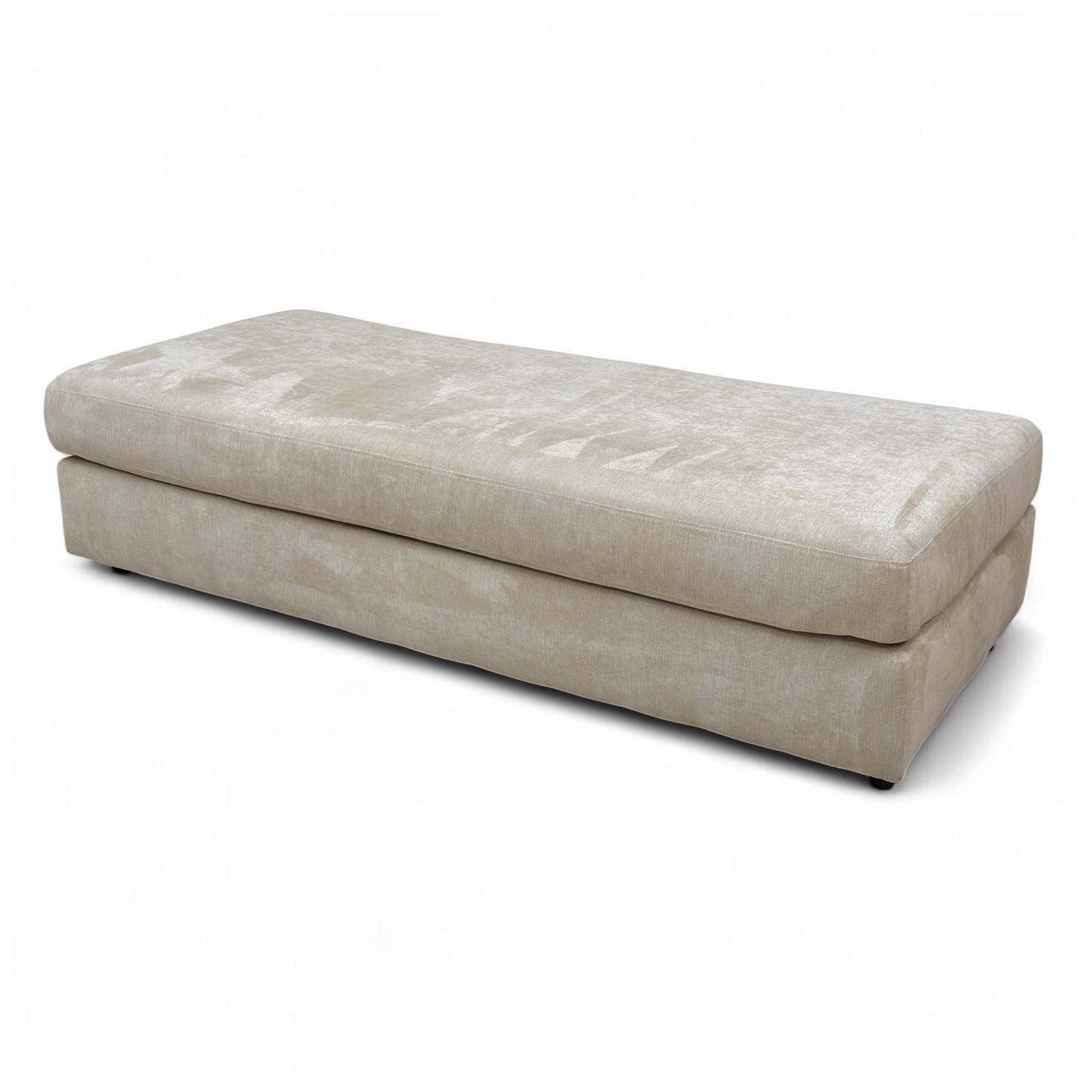 Side profile of the 'Esprit' Taupe Fabric Large Footstool, showing its height and depth.