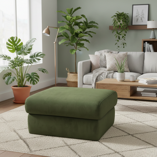 G Plan 'Thornbury' Plush Vine Green Velvet Storage Footstool