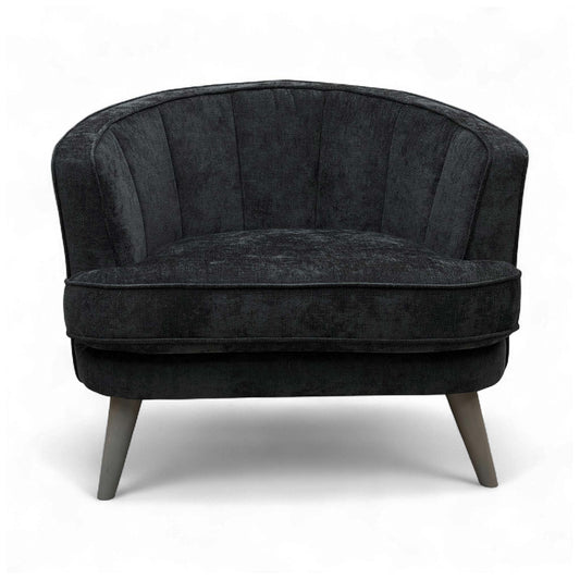 Front view of the Black Calix Boucle 'Aurelia' Accent Chair with vertical stitching detail.