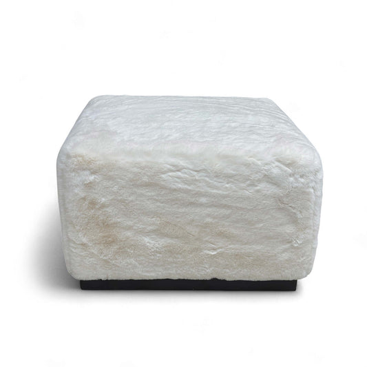 'Huski' Ivory Super Soft Faux Fur Footstool
