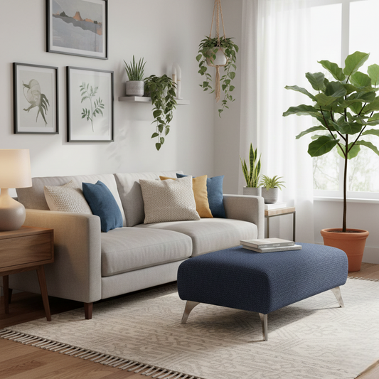 'Dawson' Indigo Dawson Plain Bench Footstool