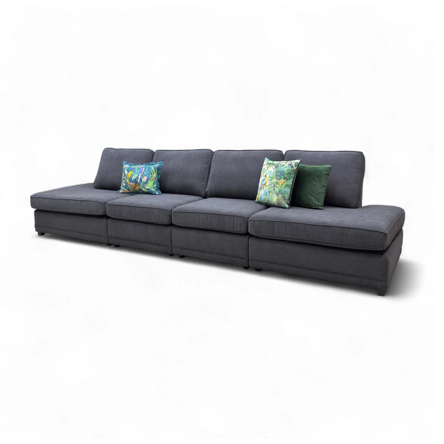 'Orka' Black Plaza Linen Open Ended 4 Seater Sofa