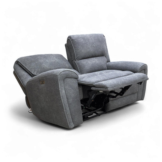 Full view of Thornbrook ‘Ricky’ 2-seater power recliner sofa in charcoal grey teddy velvet fabric.