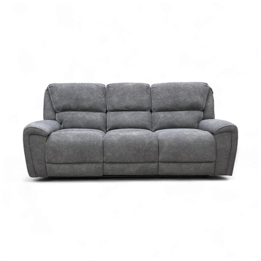 ‘Ricky’ Charcoal Grey Teddy Velvet 3 Seater Power Recliner Sofa with Drop Down Cup Holders