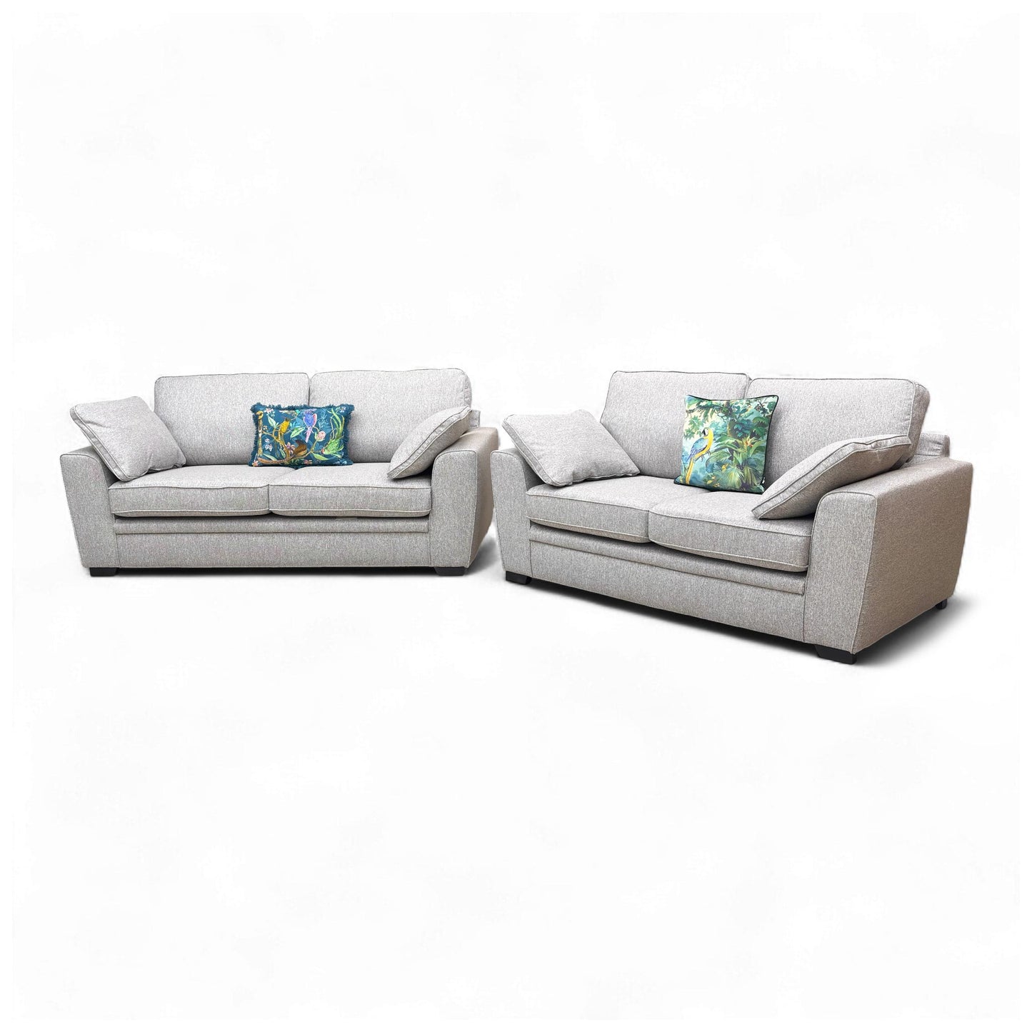 Front view of the 3 Seater Chalfont Sofa in Orm Silver tight weave fabric, showing the three seat cushions and back cushions.