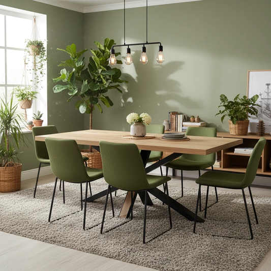 Habufa ‘Detroit’ Solid Natural Oak Starburst Leg Rectangular 200cm Dining Table