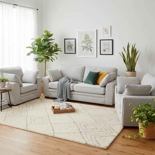 Living room with 'Chalfont' 3 Seater Sofa in Sort Grey, highlighting the contemporary style and sloped arm design.