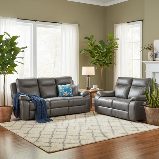 Living room 'Vinson' 3 + 2 Seater Power Recliner Sofa Set in Graphite Grey, displayed together.