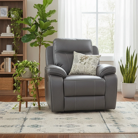 Living Room of the 'Vinson' Graphite Grey Armchair, highlighting its modern style and plush comfort.