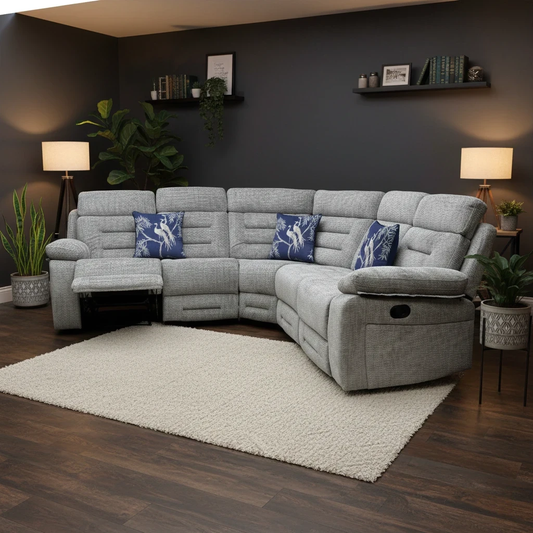 Living room of Digital rendering of the Wilbur Modular Corner Sofa in Grey Fabric, highlighting its contemporary style.