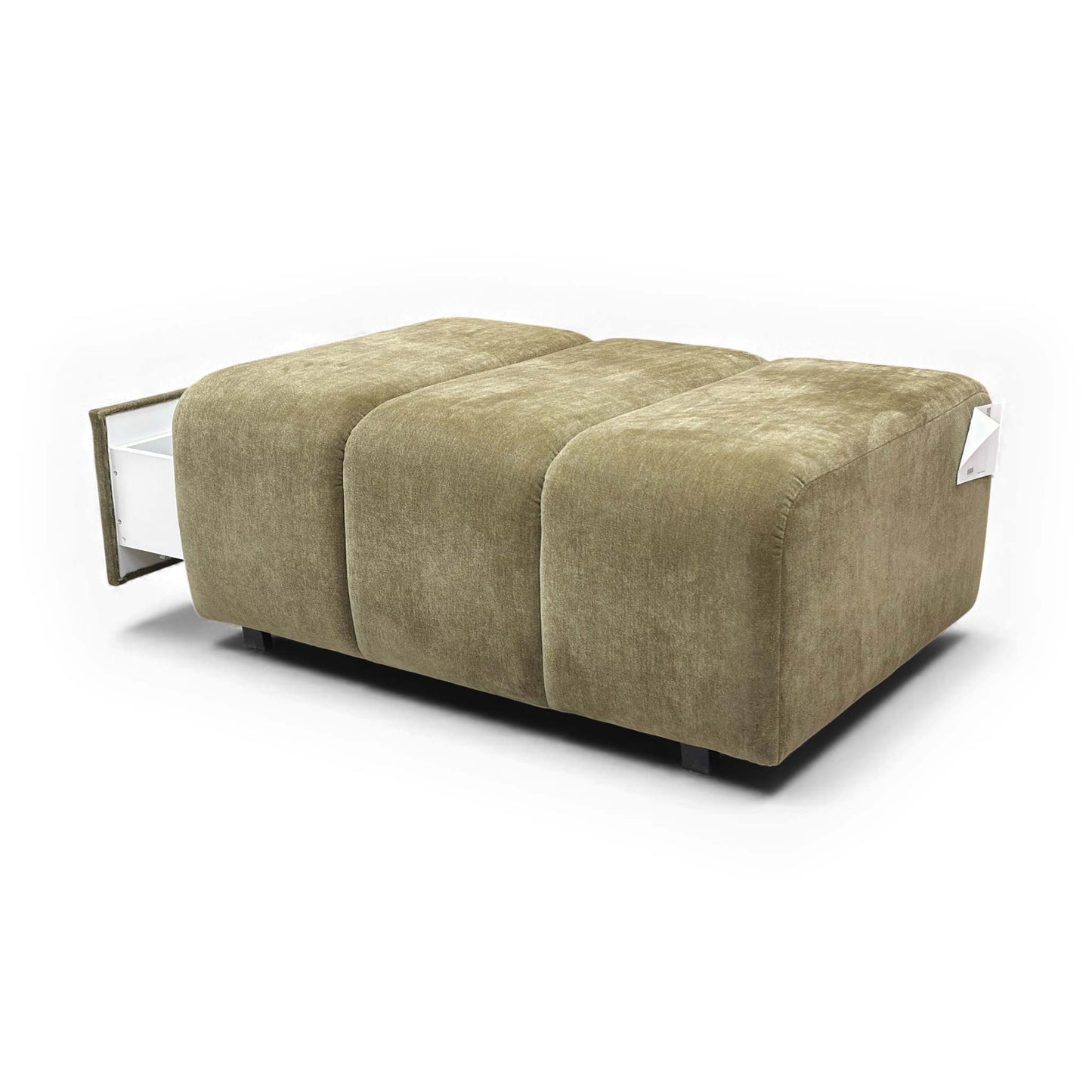 Contextual image of the Olive Green Storage Footstool in a living room setting.