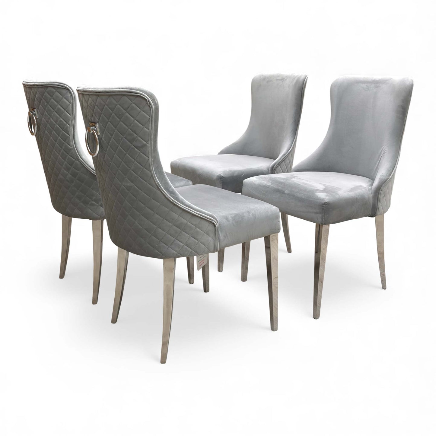 ‘Dolce’ Grey Velvet Knocker Handle Dining Chair - Set of 4