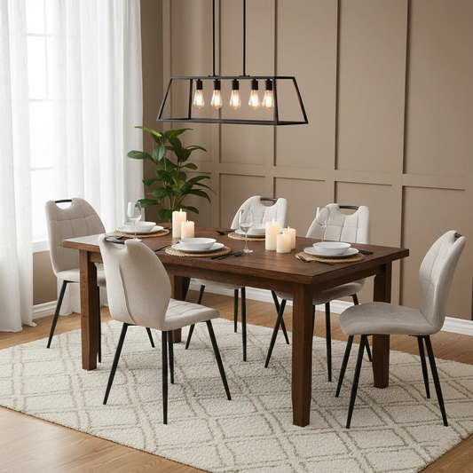 Living Room of the Alva Fixed Dining Chair in beige.