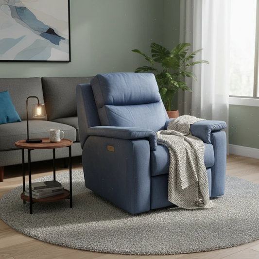 Living Room of view of the G Plan Thornbury recliner chair, showcasing its wide arms and high back.