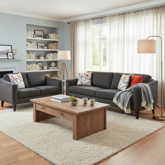 Living Room of the 'Oslo' Black Vogue Italian Velvet 3 + 2 Seater Sofa Set.