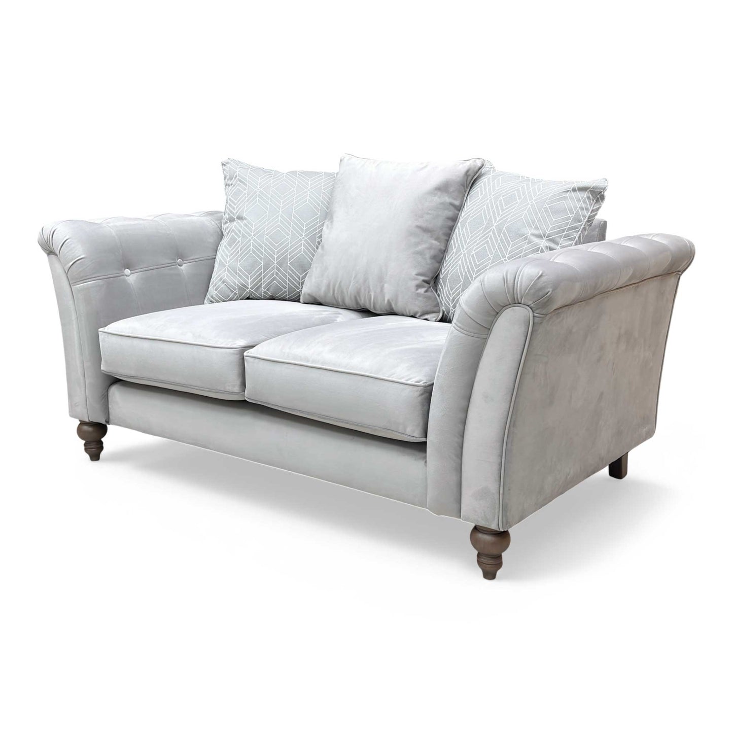 Side view of the ‘Milton' Plush Silver Sensual Velvet 2 Seater Sofa.