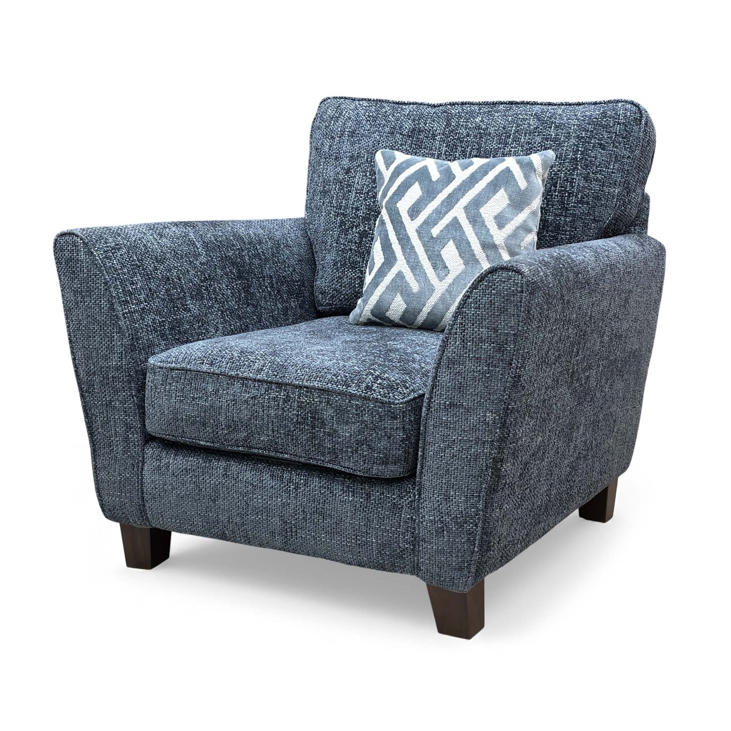 Side profile view of the ‘Tabitha’ Navy Blue Woven Fabric Chair.