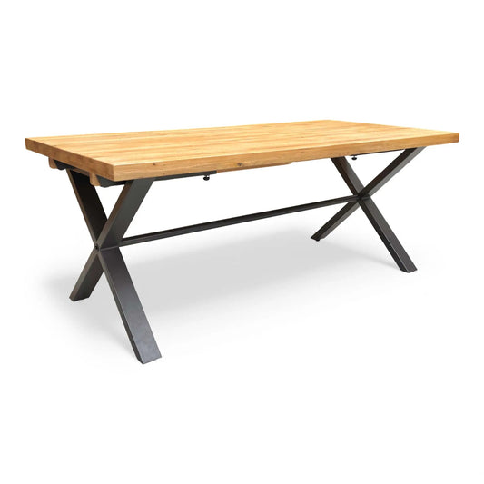 Full view ‘Earth’ contemporary large dining table, beautifully crafted from solid oak timbers with clean minimalist lines and a robust structural footprint.