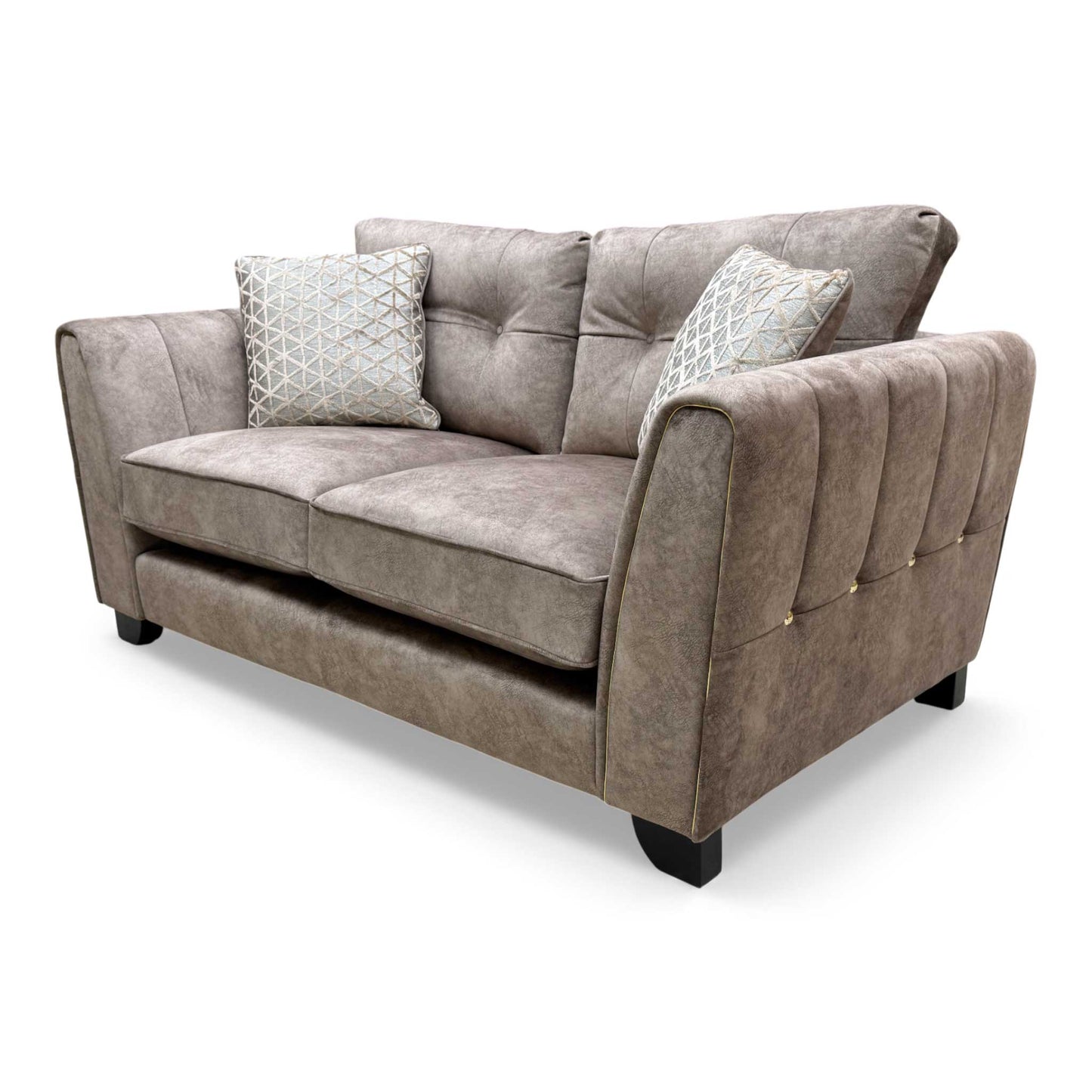 Side view of the 'Mariah' Dapple Chocolate Velvet Classic Back 2 Seater Sofa.