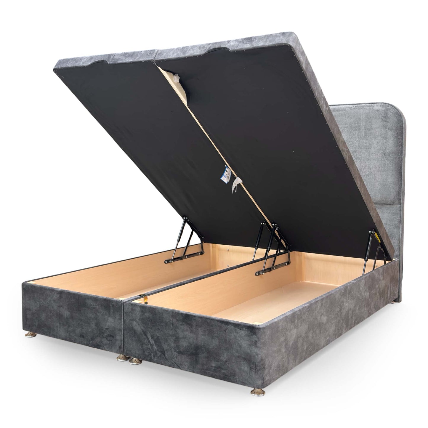 ‘Pluto’ Lace Domino Velvet Floor Standing Headboard + Double End Lift Ottoman Base - King