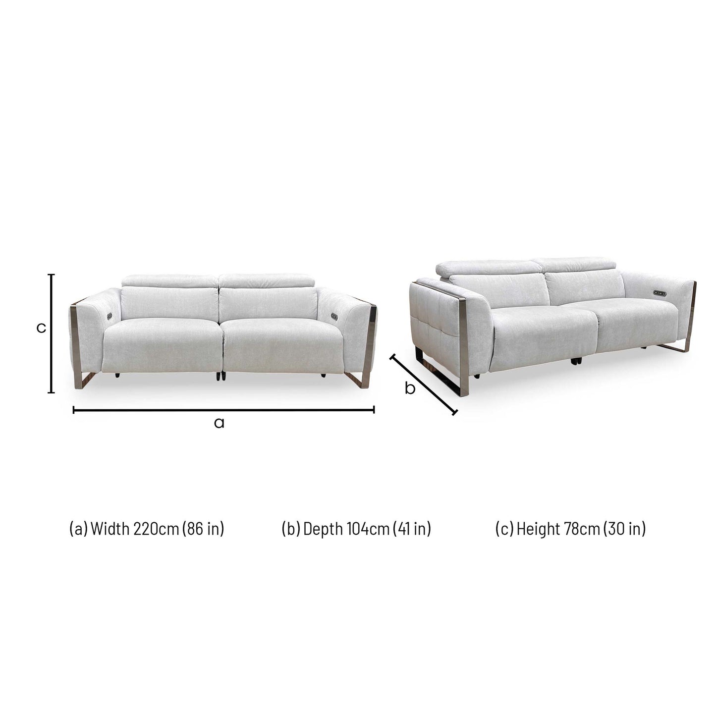 ‘Gisella’ Manhattan Stone 58004 Linen Fabric 3 Seater Power Recliner Sofa with Power Headrests