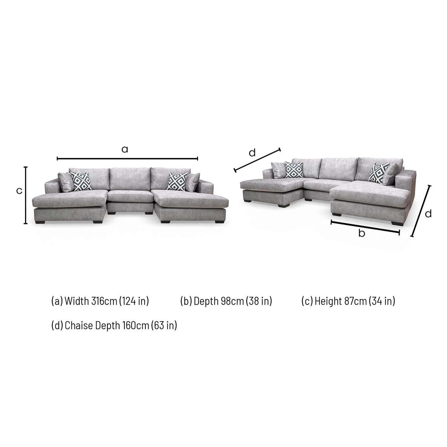 Dimensions for the 'Larry' Double Ended Chaise Sofa