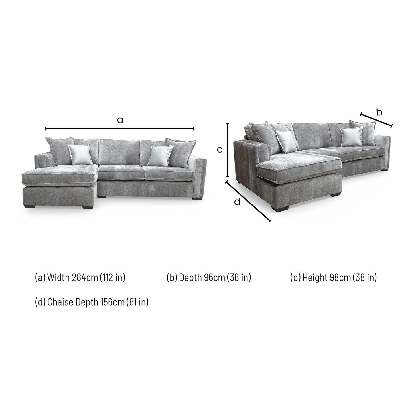Dimensions for the Thornbrook 'Chelsea' Left Hand Corner Chaise Sofa