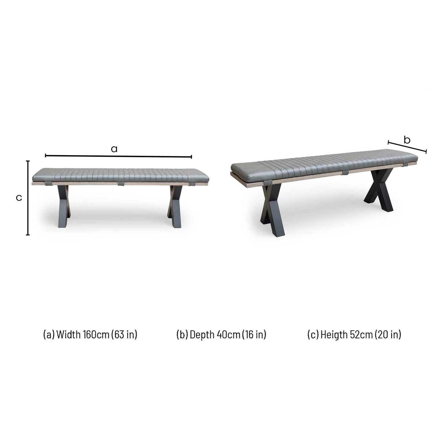 Dimensions for the Bodahl Terra 160cm Dining Bench