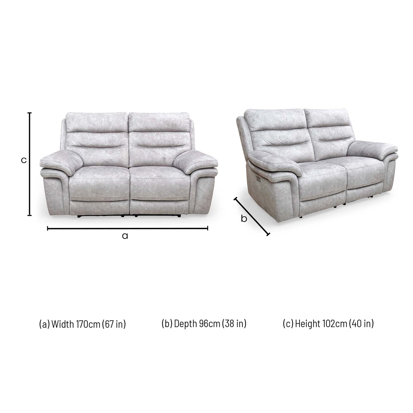 Dimensions for the Furniture Village Berlin 2 Seater Power Recliner Sofa