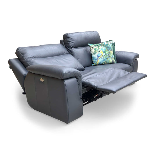 Front view of the Nicoletti Paolo 3-seater power recliner sofa in Torello 81 Blue leather.