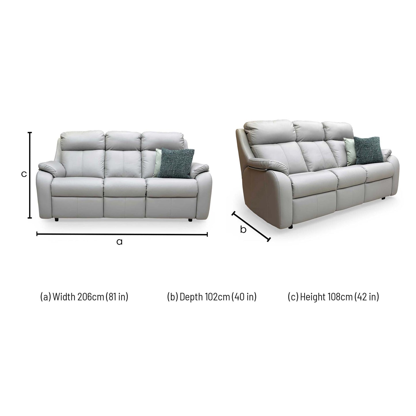Dimensions for the G Plan 'Kingsbury' L842 Cambridge Grey Leather 3 Seater Sofa