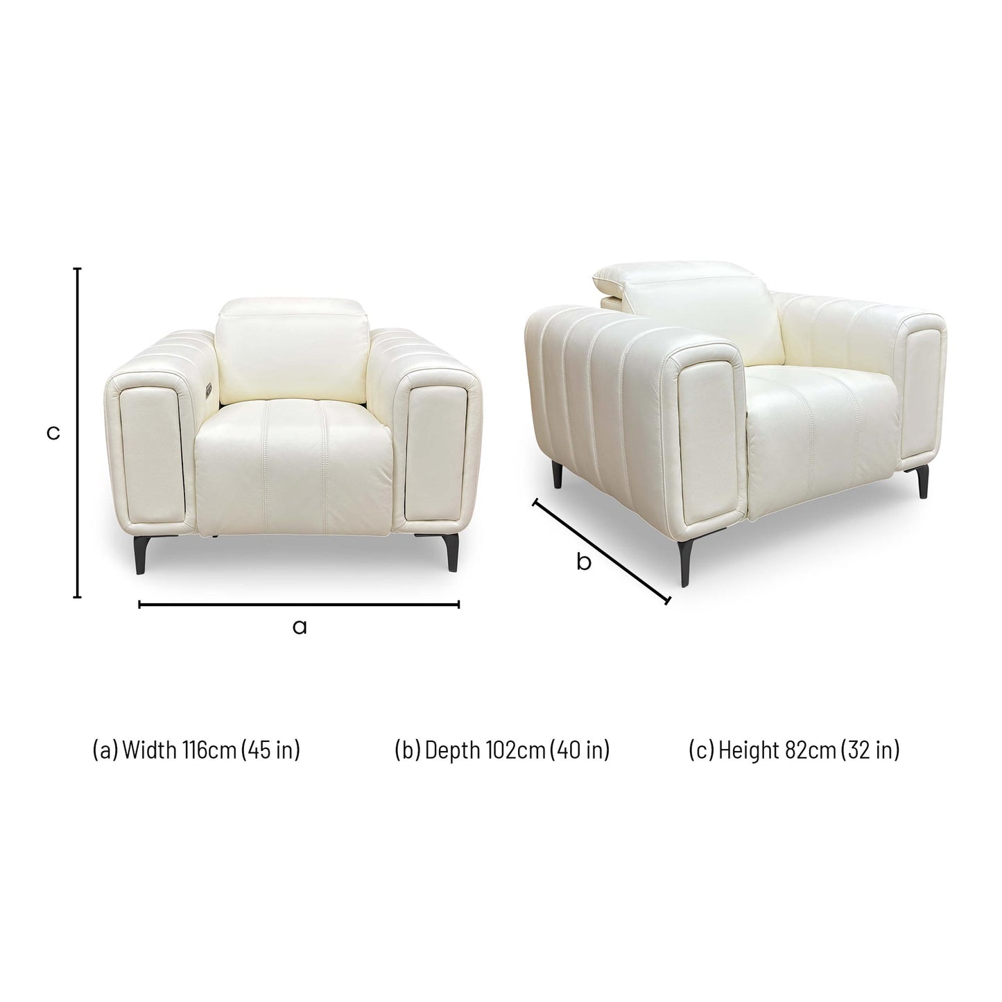 Dimensions for the Elphaba Cotton White Leather Chair