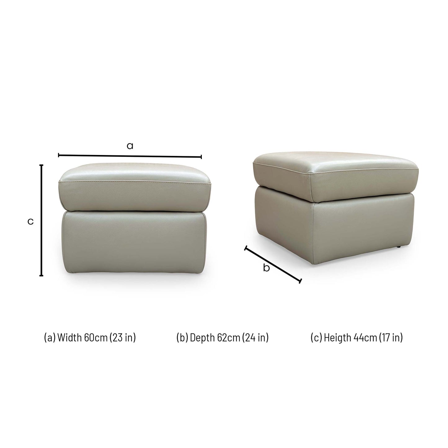 Dimension Image Alt Text Dimensions for the Furniture Village 'Utah' Sand Le-9303 Small Leather Storage Footstool