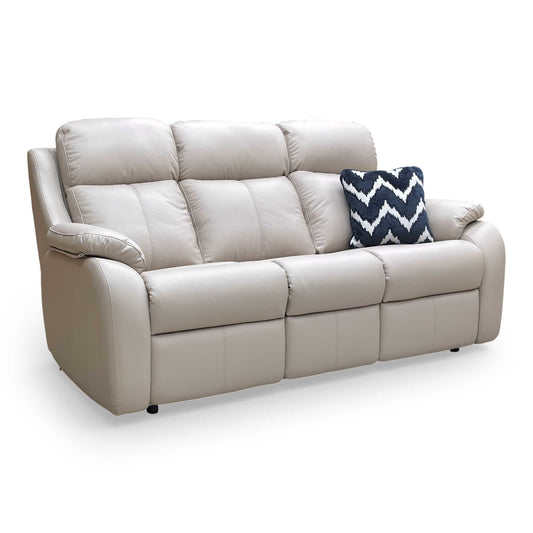 Front view of the G Plan ‘Kingsbury’ 3 Seater Sofa in Cambridge Plaster (L844) leather, featuring a high back and timeless contemporary silhouette.