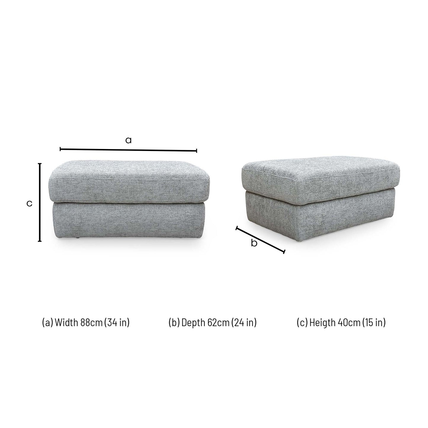Dimensions for the Very ‘Avena’ Grey Fabric Footstool.