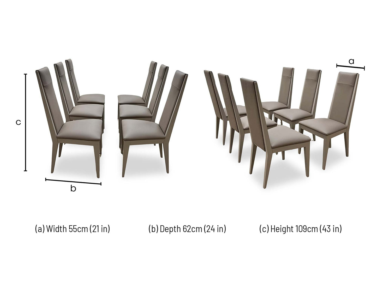 'Lusso' Taupe Panelled Faux Leather Dining Chairs - Set of 6