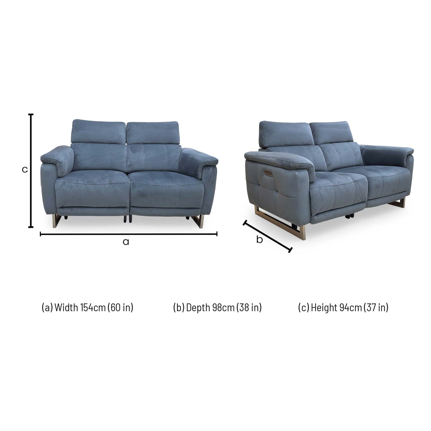 ‘Moet’ Opulence Charcoal Velvet 2 Seater Power Recliner Sofa with Telescopic Headrests
