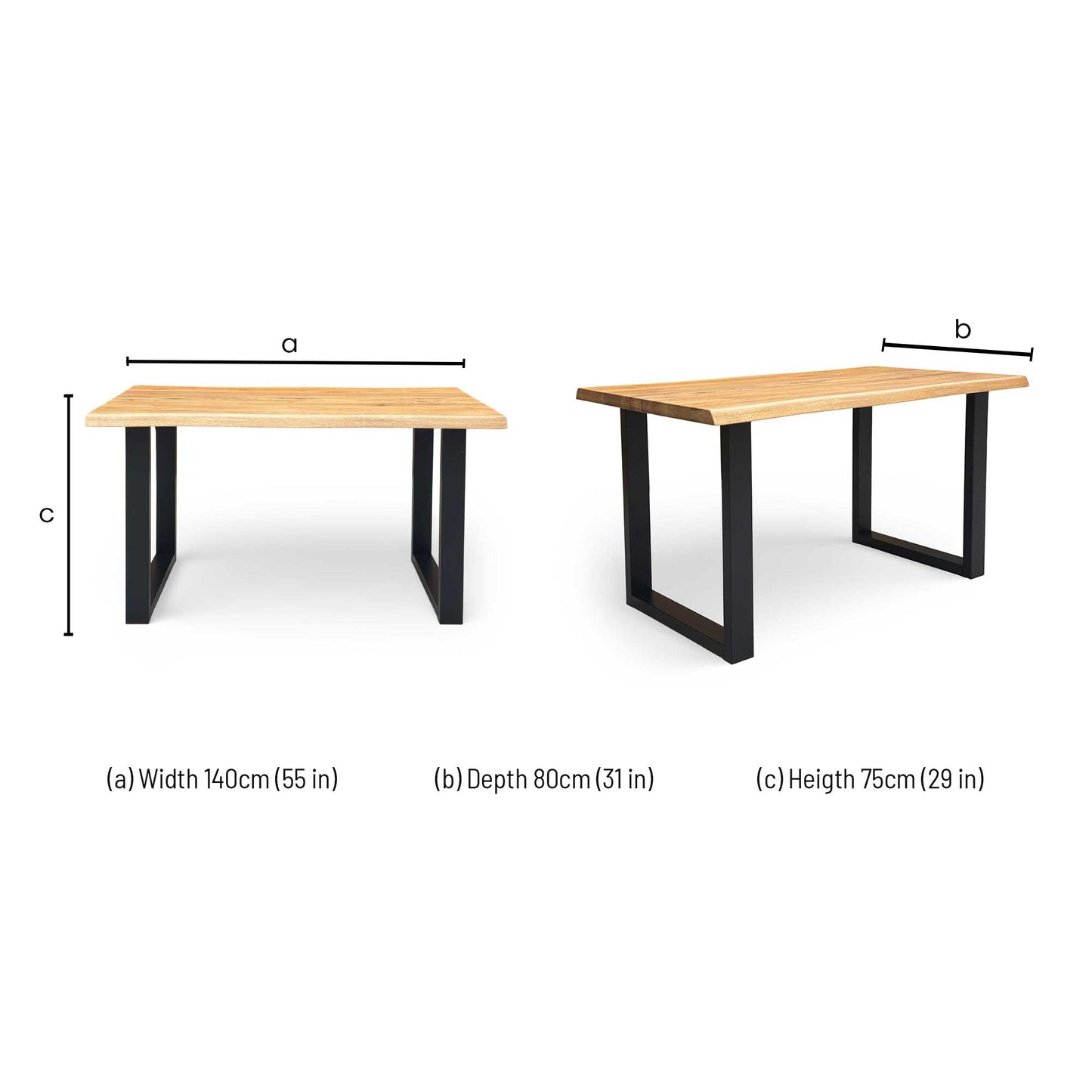 Dimensions for the Bodahl 'Terra' 01 Oiled Solid Oak Raw Edge 140cm Dining Table