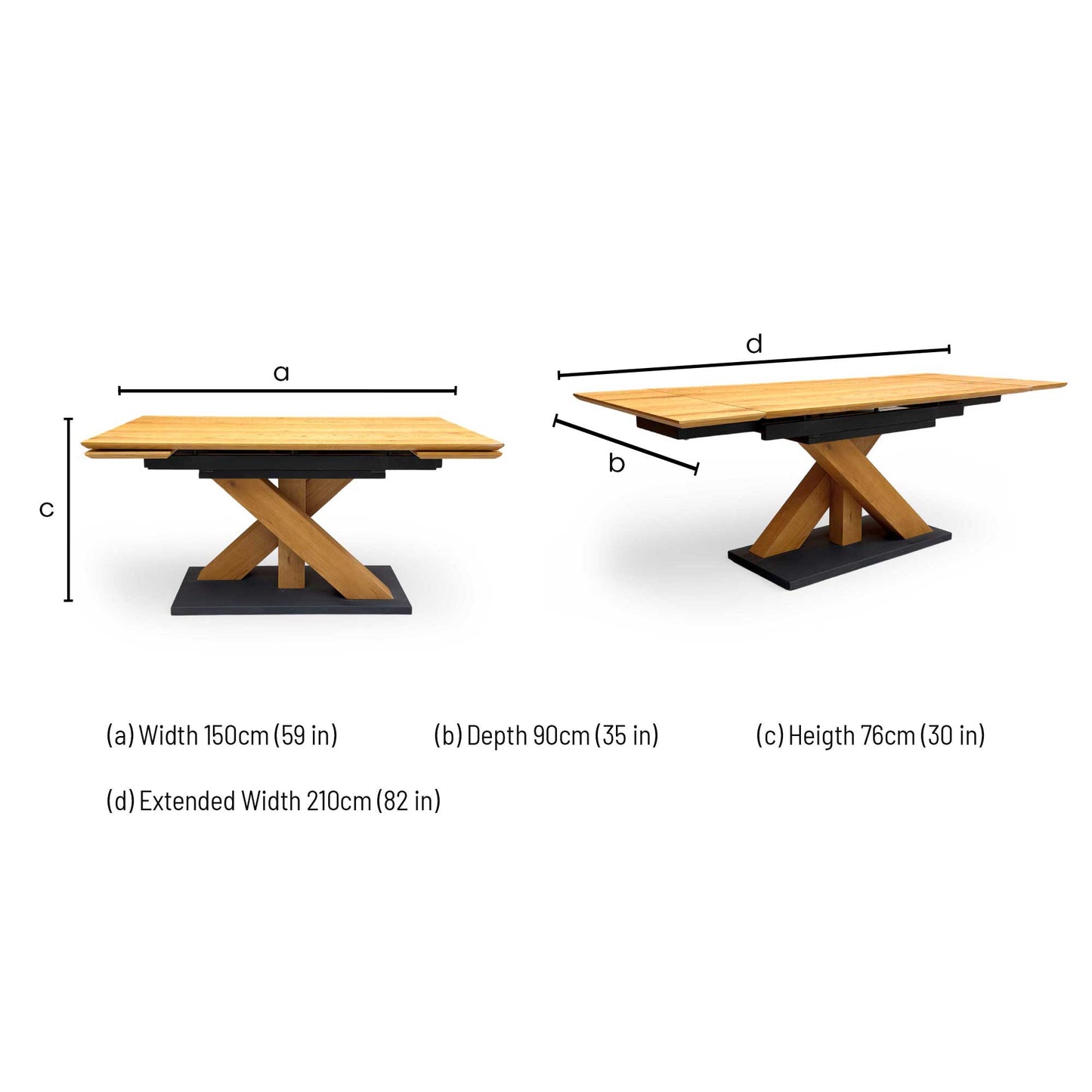‘Aydin’ Solid Oak 150cm Extending Dining Table